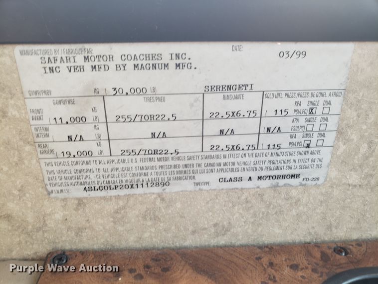 image for item FW9589 1999 Safari Serengenti RV