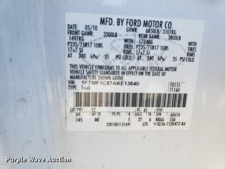 image for item GA9347 2010 Ford F150 pickup truck