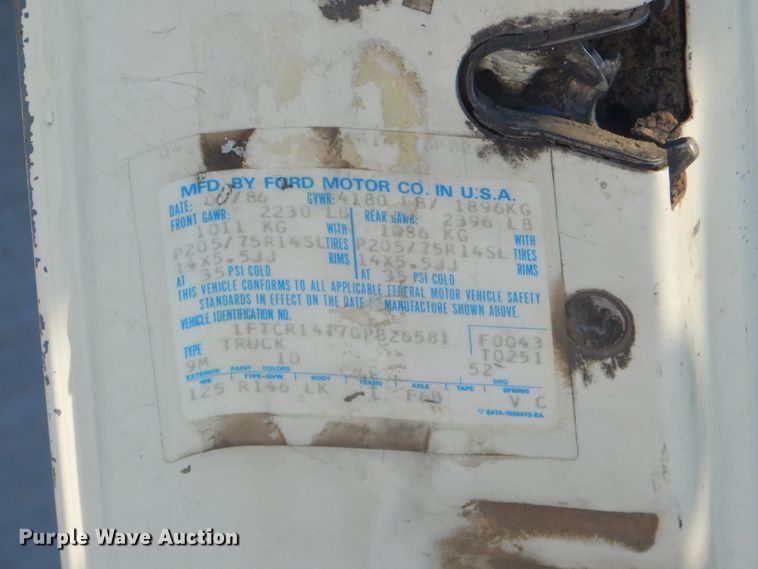 image for item GB9537 1986 Ford Ranger pickup truck