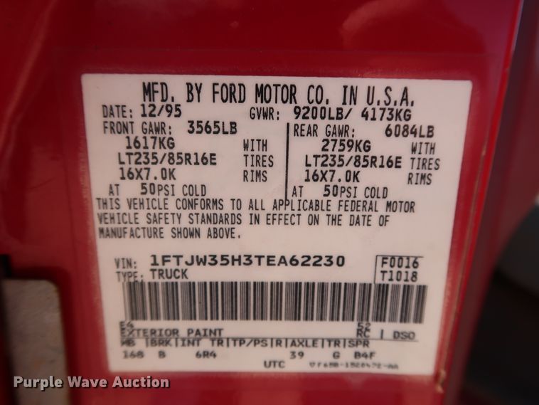 image for item GD9777 1996 Ford F350 XL Crew Cab flatbed pickup truck