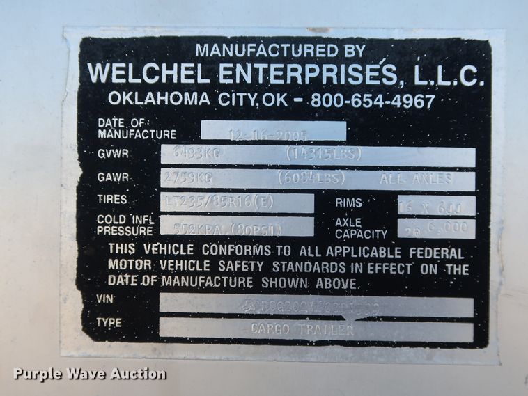 image for item GD9817 2006 Welchel Enterprises Cherokee enclosed cargo trailer