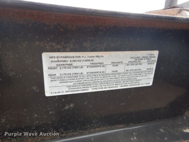 image for item GF9842 2017 PJ tilt deck equipment trailer