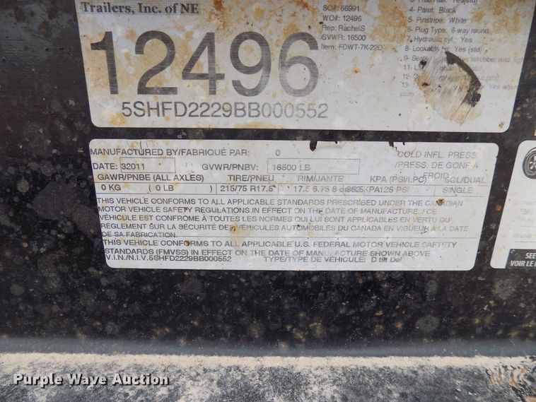 image for item GF9858 2011 Kaufman tilt deck equipment trailer