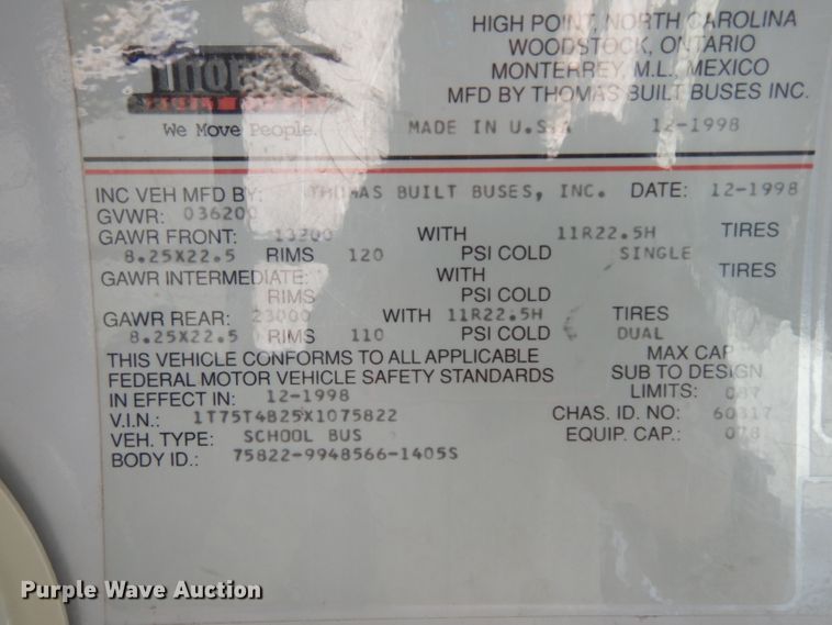 image for item GJ9154 1999 Thomas Built Saf-T-Liner ER school bus