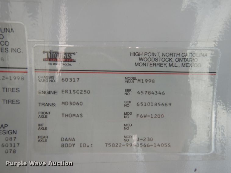 image for item GJ9154 1999 Thomas Built Saf-T-Liner ER school bus