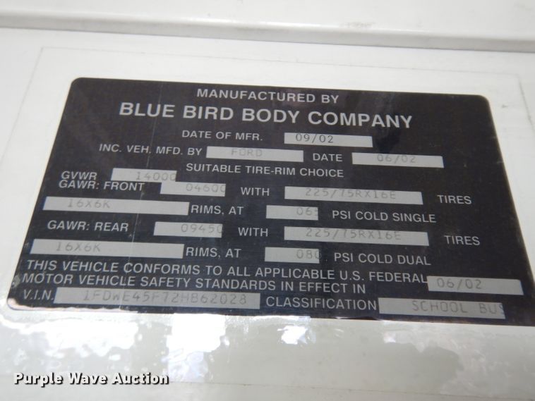 image for item GJ9155 2002 Ford E450 school bus