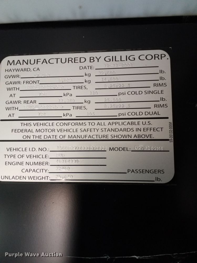 image for item GJ9180 2001 Gillig transit bus