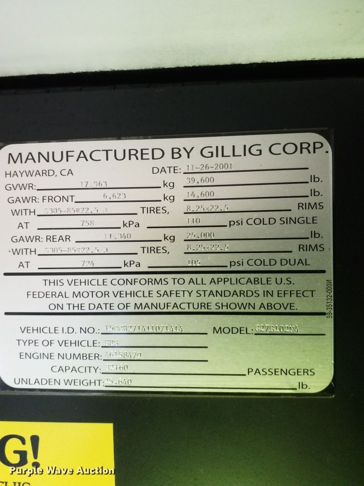 image for item GJ9185 2001 Gillig transit bus