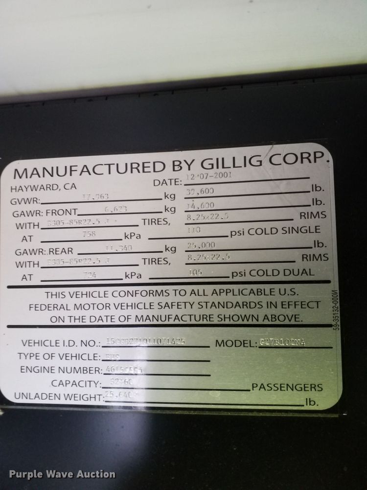 image for item GJ9186 2001 Gillig transit bus