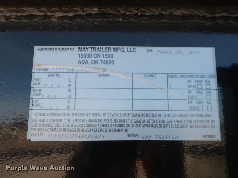 image for item DH0762 2019 May hay bale trailer