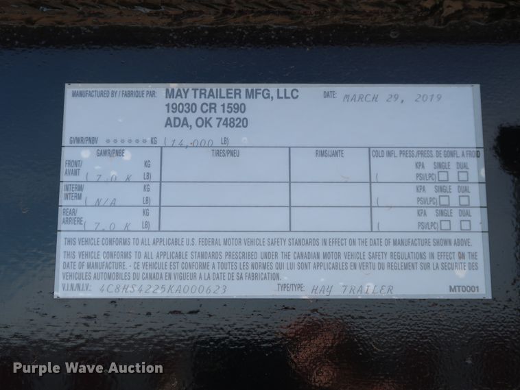 image for item DH0763 2019 May hay bale trailer