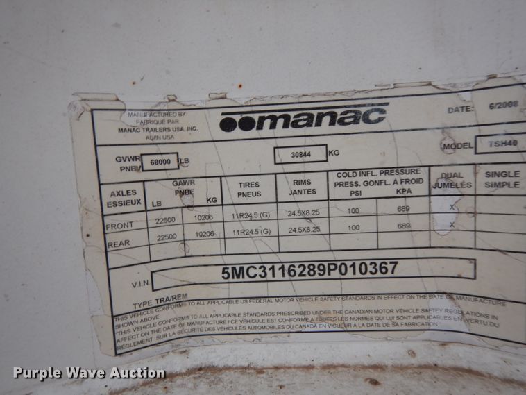 image for item DH2254 2008 Manac TSH40 double hopper bottom trailer