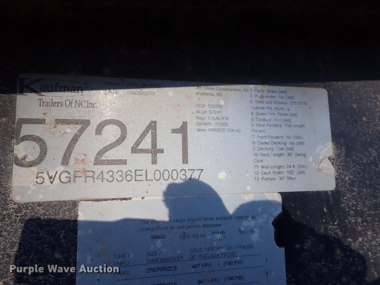 image for item DC3444 2014 Kaufman FR55DT low boy equipment trailer