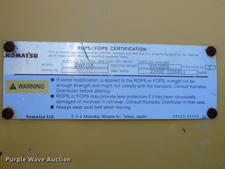 image for item DG2483 2008 Komatsu WA380-6 wheel loader