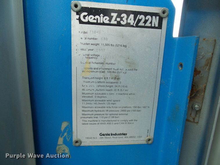 image for item DG5562 1997 Genie Z-34/22N boom lift