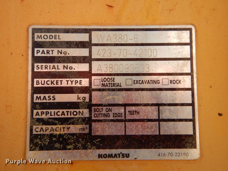 image for item DH4271 2011 Komatsu WA380-6 wheel loader