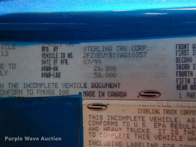 image for item DH5012 2000 Sterling L9500 crane truck