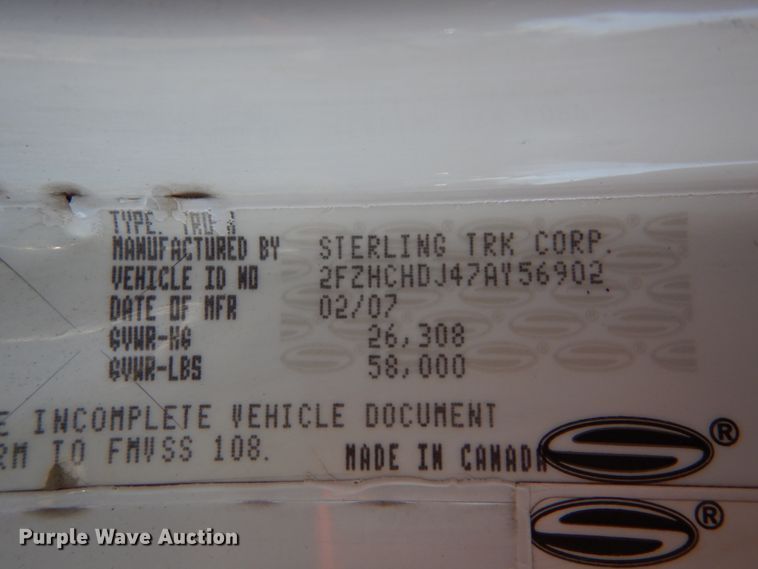 image for item DH5039 2007 Sterling Acterra dump truck