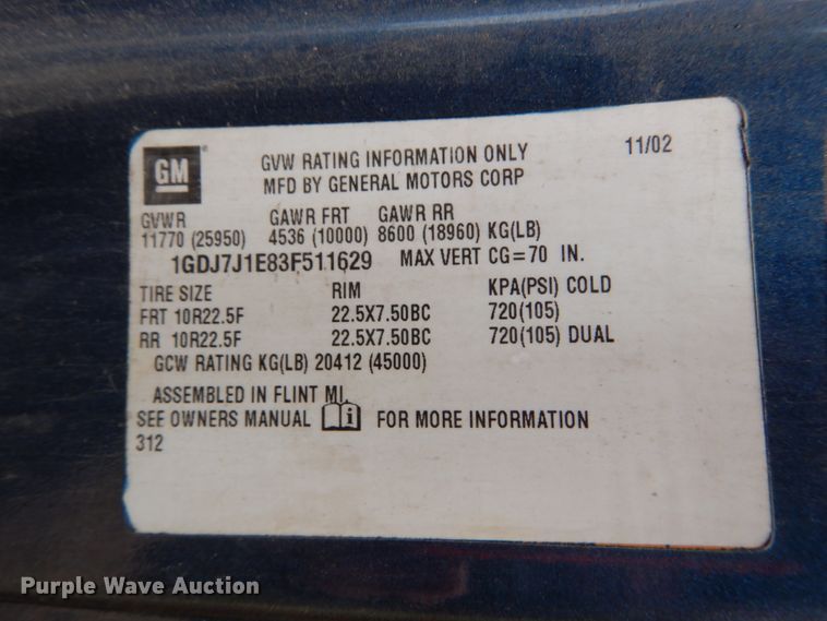 image for item DH5044 2003 GMC C7500 flat dump bed truck with conveyor