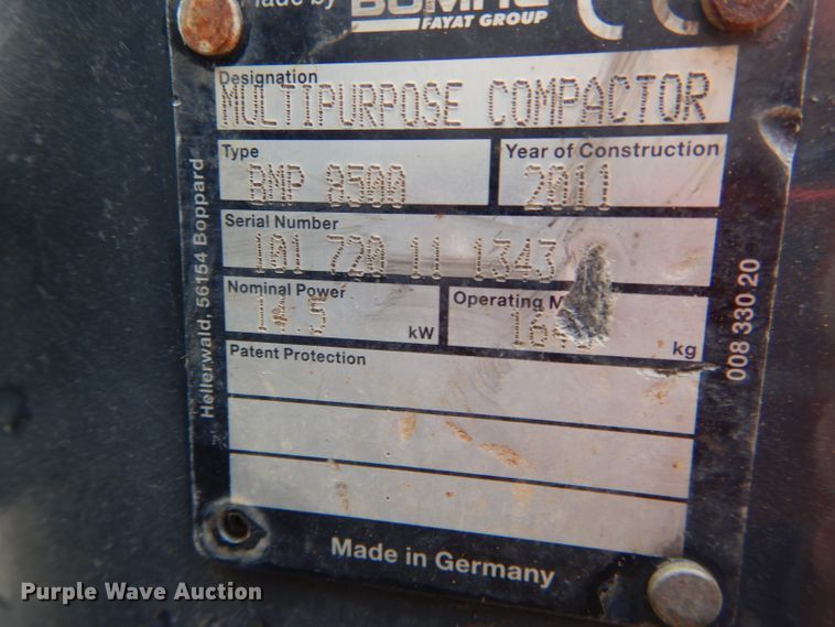 image for item DH6912 2011 Bomag BMP8500 trench compactor