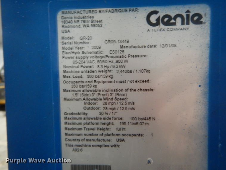 image for item DH6914 Genie GR-20 vertical lift