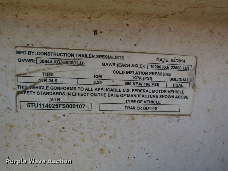 image for item DH8253 2014 CTS BDT40 bottom dump trailer