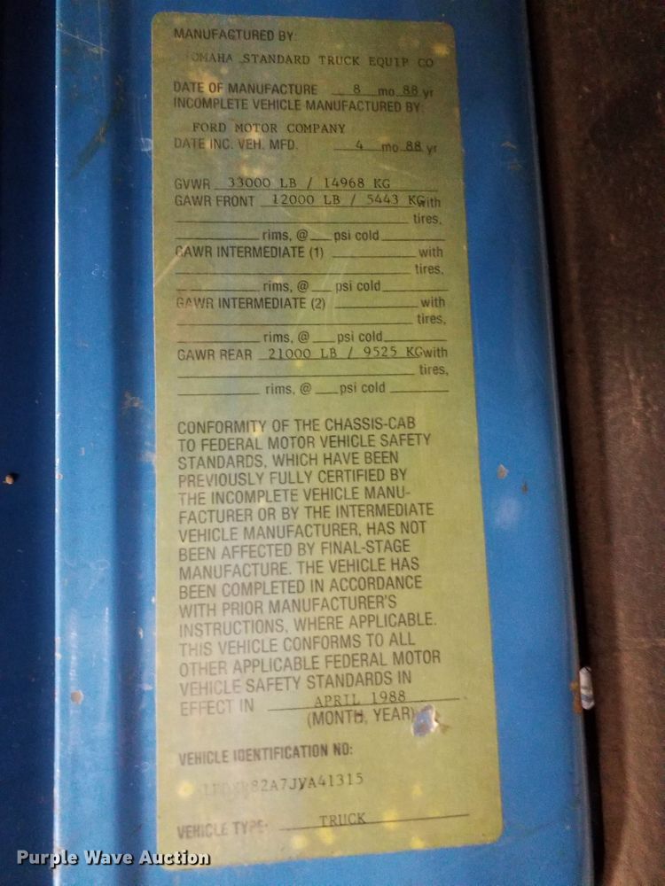 image for item GJ9172 1988 Ford L8000 crane truck