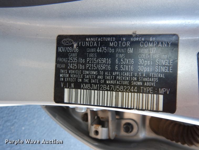 image for item DE4184 2007 Hyundai Tucson SUV