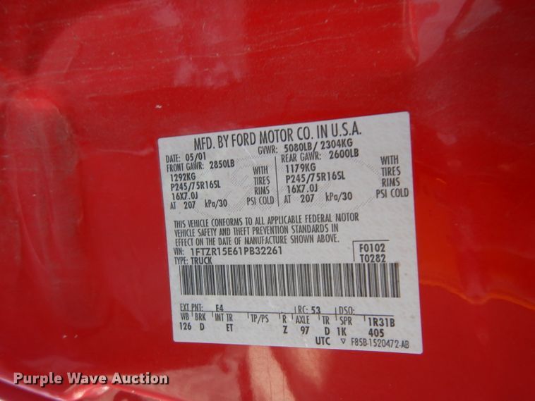 image for item DE4206 2001 Ford Ranger XLT SuperCab pickup truck