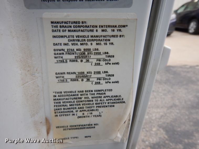 image for item DE4218 2016 Dodge Grand Caravan handicap accessible van