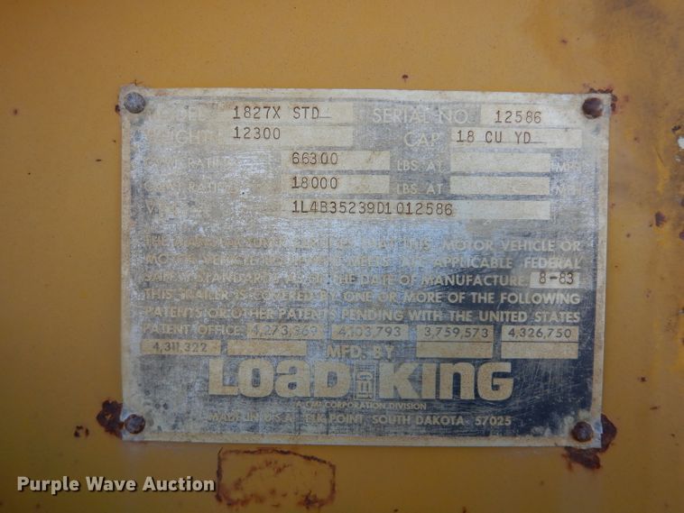 image for item DE4239 1983 Load King 1827XSTD bottom dump trailer