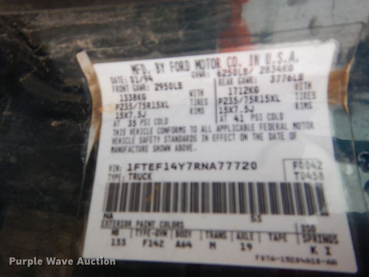 image for item DH2515 1994 Ford F150 utility bed pickup truck