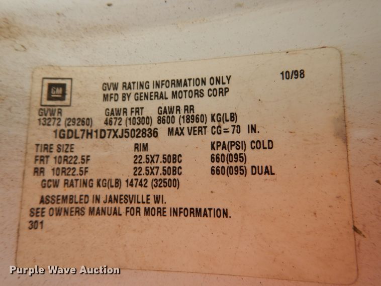 image for item DH5061 1999 GMC C7500 dump truck