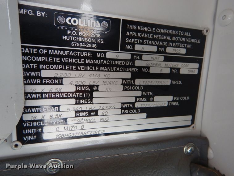 image for item FG9867 1995 Chevrolet G30 school bus