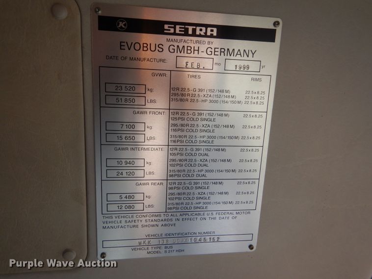 image for item FG9868 1999 Setra S217HDH coach bus