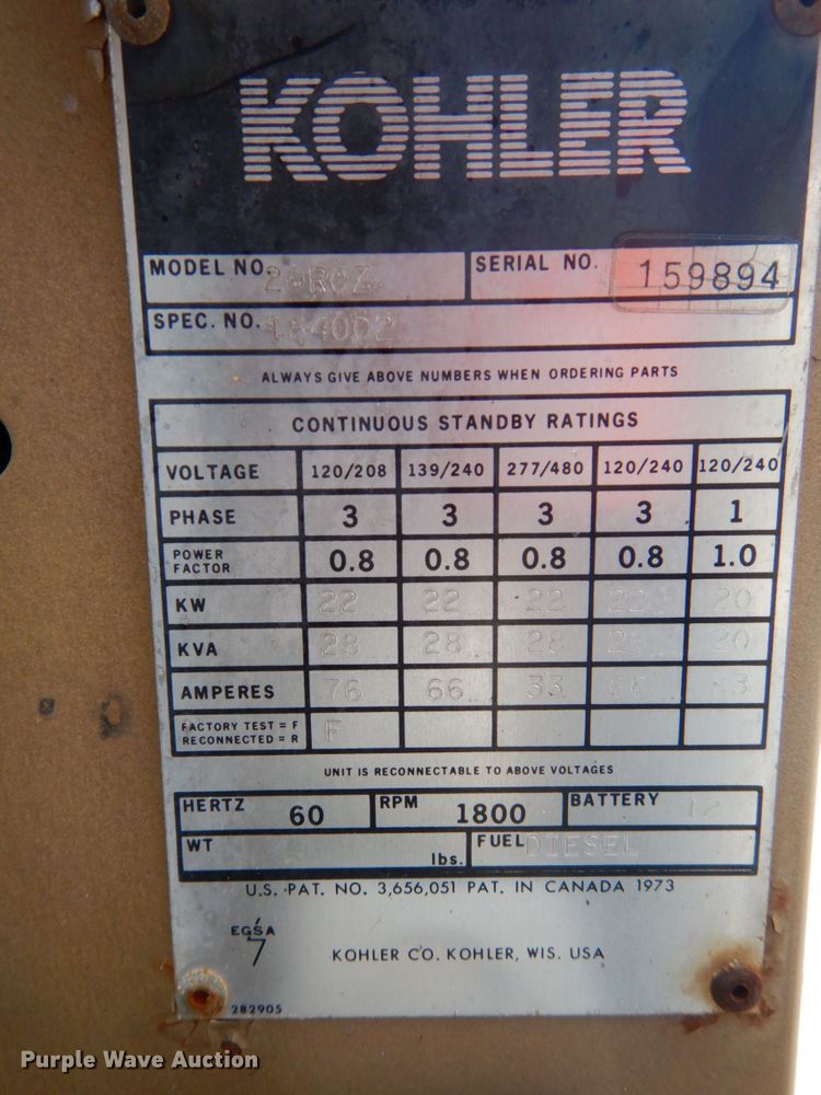 image for item GC9465 Kohler 20R0Z generator