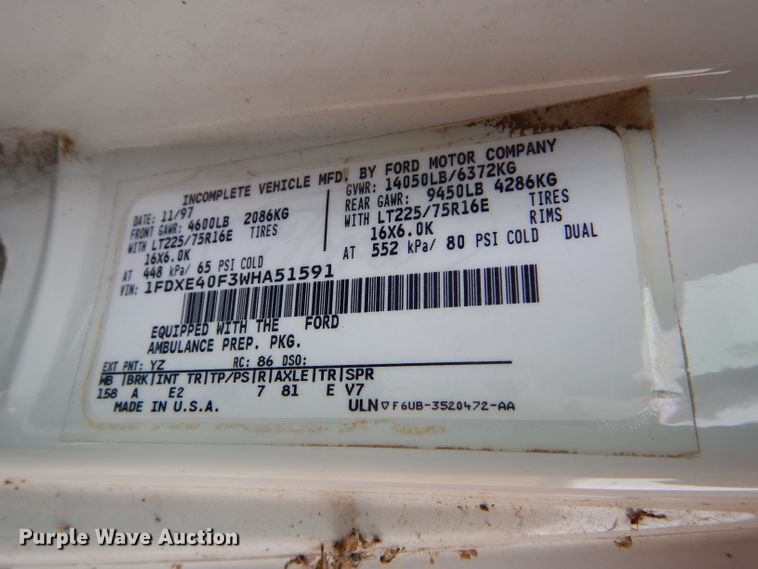 image for item GE9580 1998 Ford Econoline E450 Super Duty ambulance