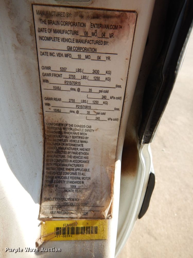 image for item GF9958 2005 Chevrolet Venture handicap accessible van