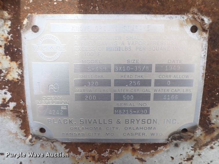 image for item FF9288 Black, Sivalls, & Bryson propane tank