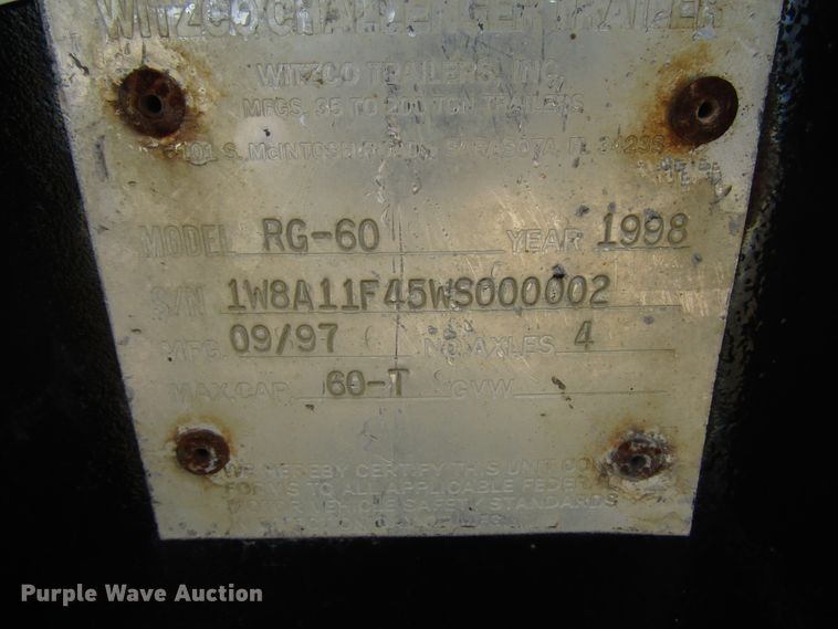 image for item DH8306 1998 Witzco RG60 lowboy equipment trailer