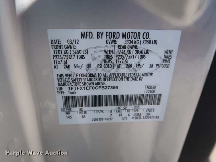 image for item DH3643 2012 Ford F150 SuperCab pickup truck