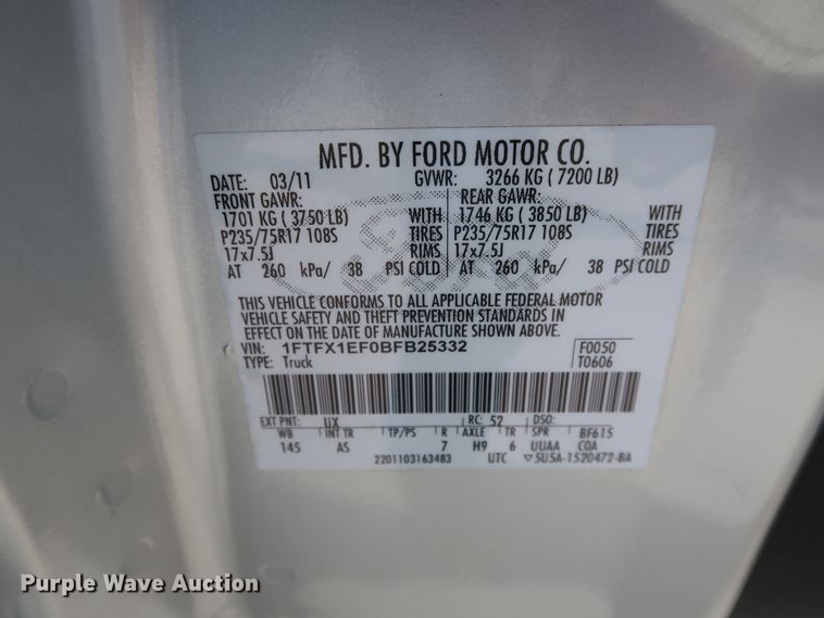 image for item DH3665 2011 Ford F150 SuperCab pickup truck