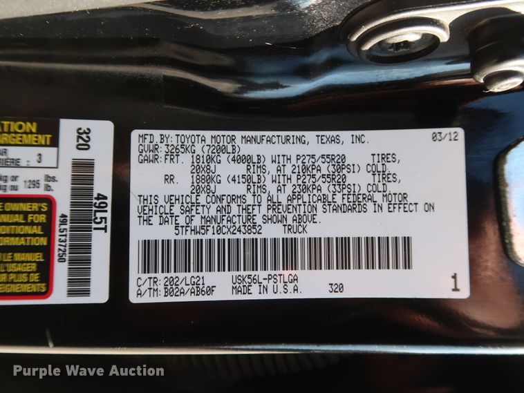 image for item DH3672 2012 Toyota Tundra Platinum CrewMax pickup truck