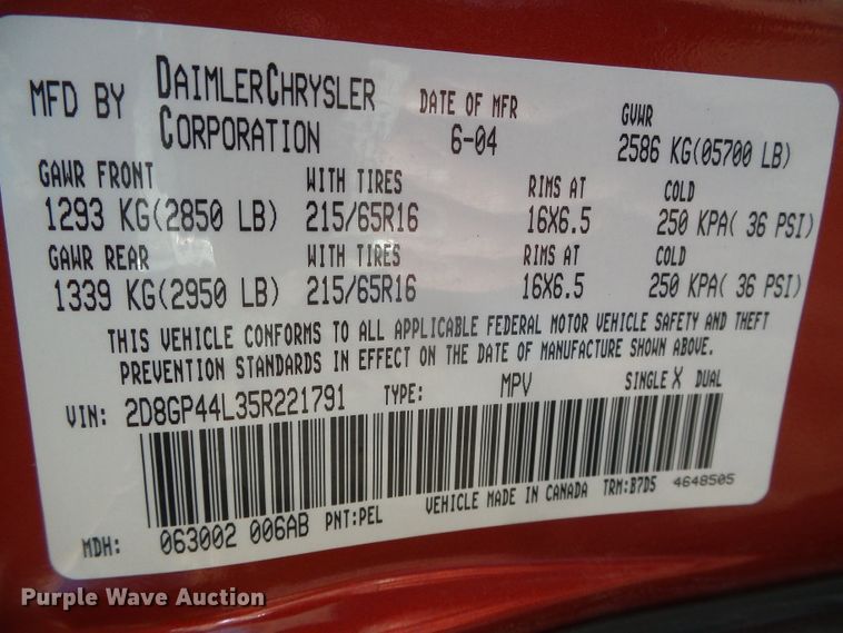 image for item DG0411 2005 Dodge Grand Caravan van