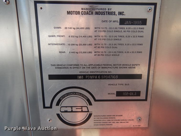 image for item DG5879 1995 MCI DL3 coach bus