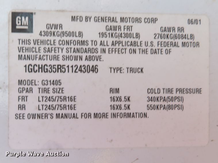 image for item DH1721 2001 Chevrolet Express 3500 van