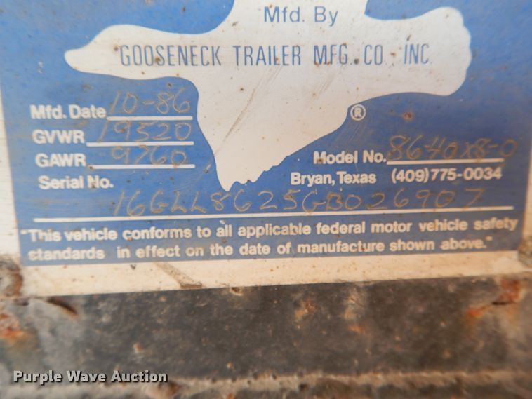 image for item DH6254 1986 Gooseneck 86-40X8-0 scrap trailer