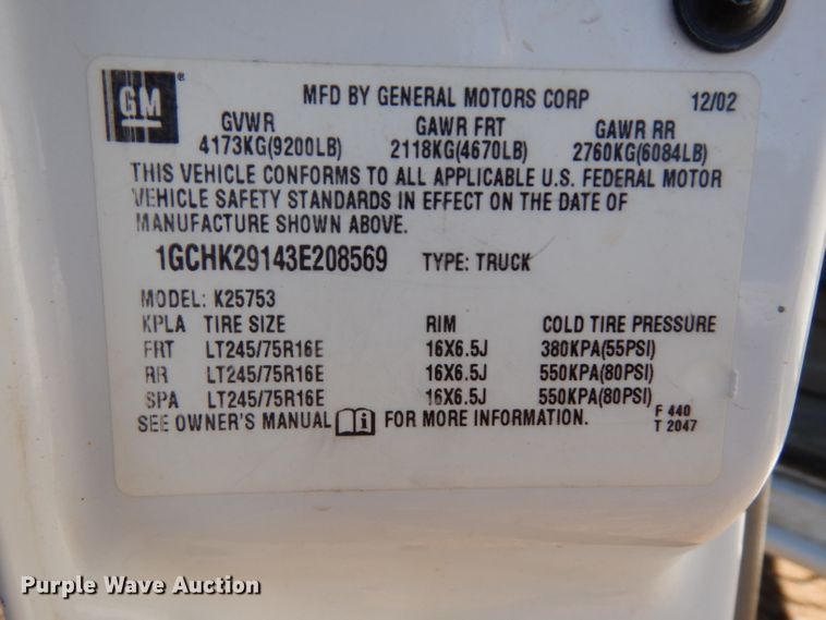 image for item ER9777 2003 Chevrolet Silverado 2500HD Ext. Cab pickup truck