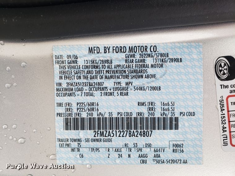 image for item GA9391 2007 Ford Freestar van