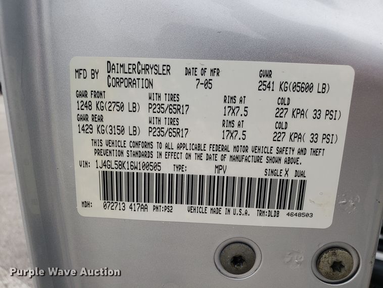 image for item GA9392 2006 Jeep Liberty SUV